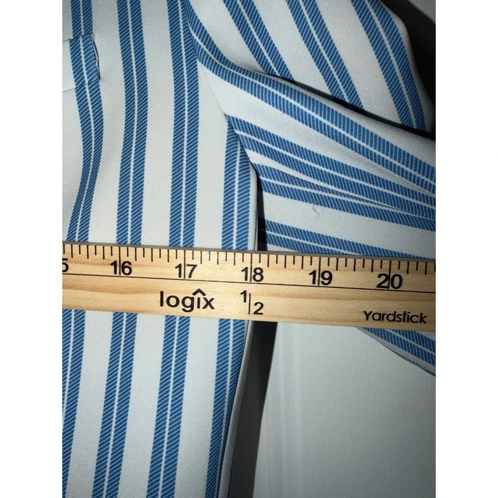 TOCCIN Blue White Striped Double Breasted Blazer Gold Button Peaked Lapel Jacket